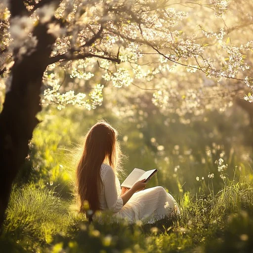 reading in nature stockcake